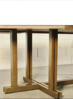 Maison Jansen French Modern Neoclassical Brass Red Lacquer Dining Table Maison Jansen 1970 - 3256249