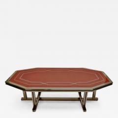 Maison Jansen French Modern Neoclassical Brass Red Lacquer Dining Table Maison Jansen 1970 - 3257270