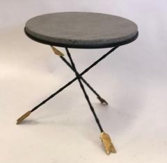 Maison Jansen French Modern Neoclassical Gilt Iron Basalt Stone Side Table by Maison Jansen - 2372237