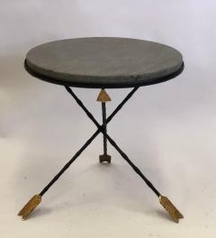 Maison Jansen French Modern Neoclassical Gilt Iron Basalt Stone Side Table by Maison Jansen - 2372242