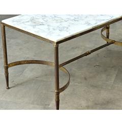 Maison Jansen French White Marble Brass Coffee Table in the Maison Jansen Style - 4798717