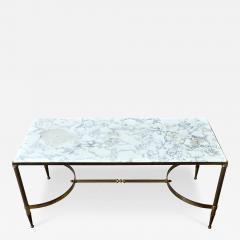Maison Jansen French White Marble Brass Coffee Table in the Maison Jansen Style - 4801310