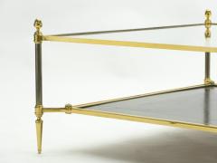 Maison Jansen French two tier Maison Jansen brass leather glass coffee table 1970s - 1555247