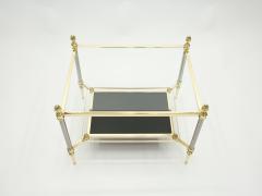 Maison Jansen French two tier Maison Jansen brass opaline glass end tables 1970s - 1860264