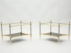 Maison Jansen French two tier Maison Jansen brass opaline glass end tables 1970s - 1860266