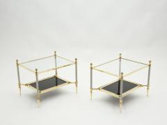 Maison Jansen French two tier Maison Jansen brass opaline glass end tables 1970s - 1860267