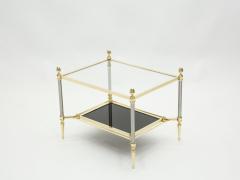 Maison Jansen French two tier Maison Jansen brass opaline glass end tables 1970s - 1860269