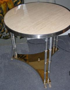 Maison Jansen High pedestal table in travertine by Maison Jansen Paris France circa 1980 - 4500023