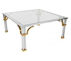 Maison Jansen Hollywood Regency Brass Chrome and Glass Square Cocktail Table Maison Jansen - 2478415