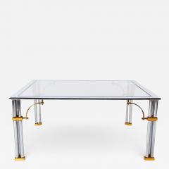Maison Jansen Hollywood Regency Brass Chrome and Glass Square Cocktail Table Maison Jansen - 2482703