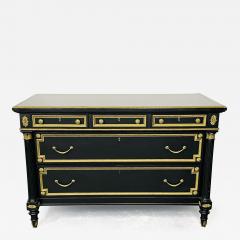 Maison Jansen Hollywood Regency Ebony Bronze Mounted Chest Commode Dresser Stamped Jansen - 2957077