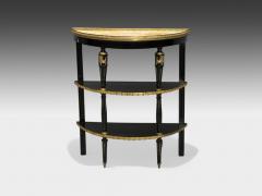 Maison Jansen Hollywood Regency Ebony Painted Wood Onyx Demilune Console Tables 1930s - 4103206