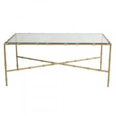 Maison Jansen Hollywood Regency Gilt Metal Faux Bamboo Cocktail Coffee Table - 3627506