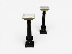 Maison Jansen Hollywood Regency Marble Top Pedestals Ebonized Wood Bronze France 1960s - 4592950