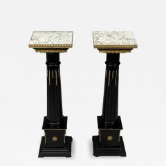 Maison Jansen Hollywood Regency Marble Top Pedestals Ebonized Wood Bronze France 1960s - 4595242
