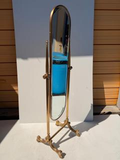 Maison Jansen Hollywood Regency Neoclassical Brass Cheval Floor Mirror 1970s - 4761498