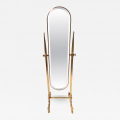 Maison Jansen Hollywood Regency Neoclassical Brass Cheval Floor Mirror 1970s - 4761880