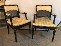 Maison Jansen Hollywood Regency Pair of Ebony and Gilt Gold Armchairs Attributed Maison Jansen - 1305943