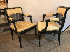 Maison Jansen Hollywood Regency Pair of Ebony and Gilt Gold Armchairs Attributed Maison Jansen - 1305945