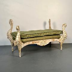 Maison Jansen Hollywood Regency Swan Bench Daybed by Maison Jansen Hand Carved Distressed - 3081629