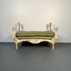 Maison Jansen Hollywood Regency Swan Bench Daybed by Maison Jansen Hand Carved Distressed - 3081633