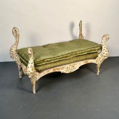 Maison Jansen Hollywood Regency Swan Bench Daybed by Maison Jansen Hand Carved Distressed - 3081634