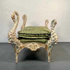 Maison Jansen Hollywood Regency Swan Bench Daybed by Maison Jansen Hand Carved Distressed - 3081636