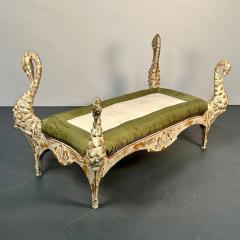 Maison Jansen Hollywood Regency Swan Bench Daybed by Maison Jansen Hand Carved Distressed - 3081638