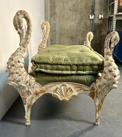 Maison Jansen Hollywood Regency Swan Bench Daybed by Maison Jansen Hand Carved Distressed - 3081639