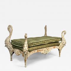 Maison Jansen Hollywood Regency Swan Bench Daybed by Maison Jansen Hand Carved Distressed - 3280080
