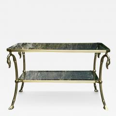 Maison Jansen ITALIAN POST MODERN BRASS SWAN HEAD AND MIRRORED FRAME GLASS COFFEE TABLE - 3863266