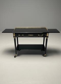 Maison Jansen Jansen Attrib Hollywood Regency Rolling Server Black Lacquer Bronze 1960s - 3455348
