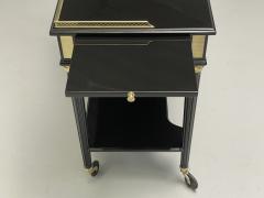 Maison Jansen Jansen Attrib Hollywood Regency Rolling Server Black Lacquer Bronze 1960s - 3455350
