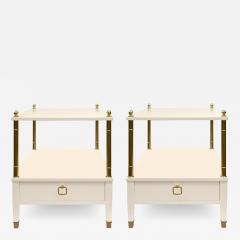 Maison Jansen Jansen Pair of End Tables in Ivory Lacquer and Brass France 1950s Signed  - 2749729