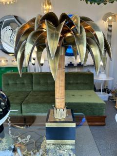 Maison Jansen Large Brass and Bamboo Palm Tree Table Lamp by Maison Jansen France 1970s - 3719786