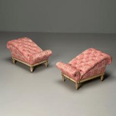 Maison Jansen Louis XVI Gustavian Style Tufted Ottomans Footstools Distressed Paint 1950s - 3795214