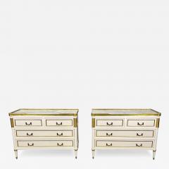 Maison Jansen Louis XVI Hollywood Regency Maison Jansen Style White Commodes Nightstands - 3280191