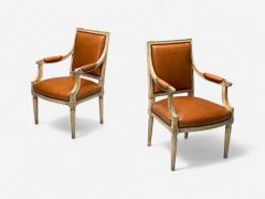 Maison Jansen Louis XVI Style Arm Chairs Distressed Wood Cognac Leather France 1950s - 3984593