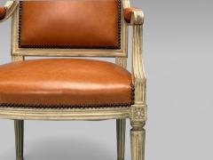 Maison Jansen Louis XVI Style Arm Chairs Distressed Wood Cognac Leather France 1950s - 3984594