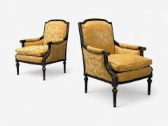 Maison Jansen Louis XVI Style Beige Fabric Mahogany Lounge Chairs France 1920s - 4334354