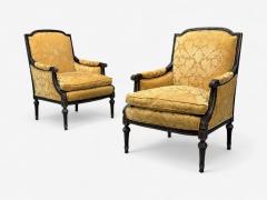 Maison Jansen Louis XVI Style Beige Fabric Mahogany Lounge Chairs France 1920s - 4334355