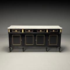 Maison Jansen Louis XVI Style Hollywood Regency Sideboard Black Lacquer Marble Bronze - 3863920