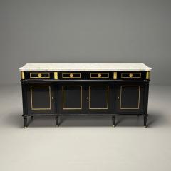 Maison Jansen Louis XVI Style Hollywood Regency Sideboard Black Lacquer Marble Bronze - 3863924