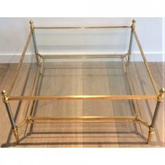 Maison Jansen MID CENTURY MAISON JANSEN BRASS COFFEE TABLE WITH 2 TIERS GLASS SHELVES - 820550