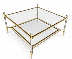 Maison Jansen MID CENTURY MAISON JANSEN BRASS COFFEE TABLE WITH 2 TIERS GLASS SHELVES - 4678866