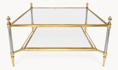 Maison Jansen MID CENTURY MAISON JANSEN BRASS COFFEE TABLE WITH 2 TIERS GLASS SHELVES - 4678868