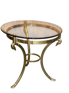 Maison Jansen MODERNIST BRASS SWAN HEAD PALMATE FOOT TABLES STYLE OF MAISON JANSEN - 4405760