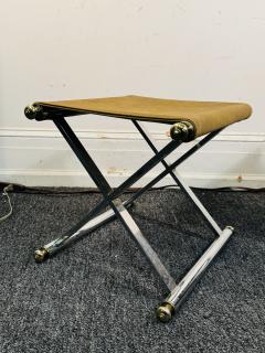 Maison Jansen MODERNIST PAIR OF CHROME BRASS KNOB SUEDE SEAT X STOOLS - 4348512