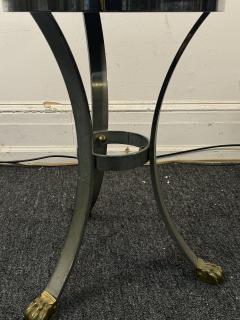 Maison Jansen MODERNIST ROUND BLACK SLATE TOPPED CHROME BRASS PAW TRIPOD FOOTED TABLE - 4023812