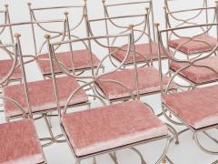 Maison Jansen Maison Jansen 12 curule chairs steel brass pink velvet 1960s - 3550482